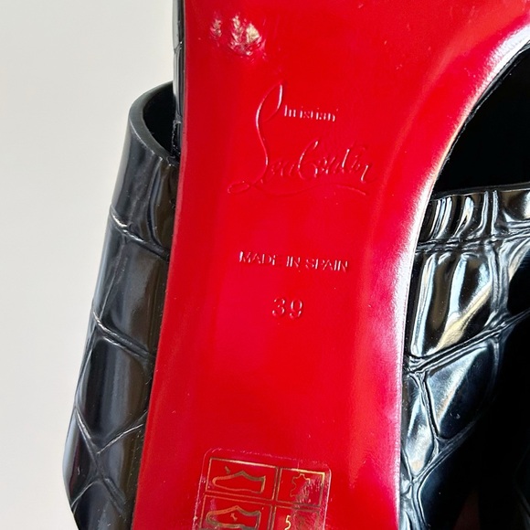 Christian Louboutin Tongamule Black Croc Embossed CL Logo Block Heels Size EU 39 - Picture 13 of 13
